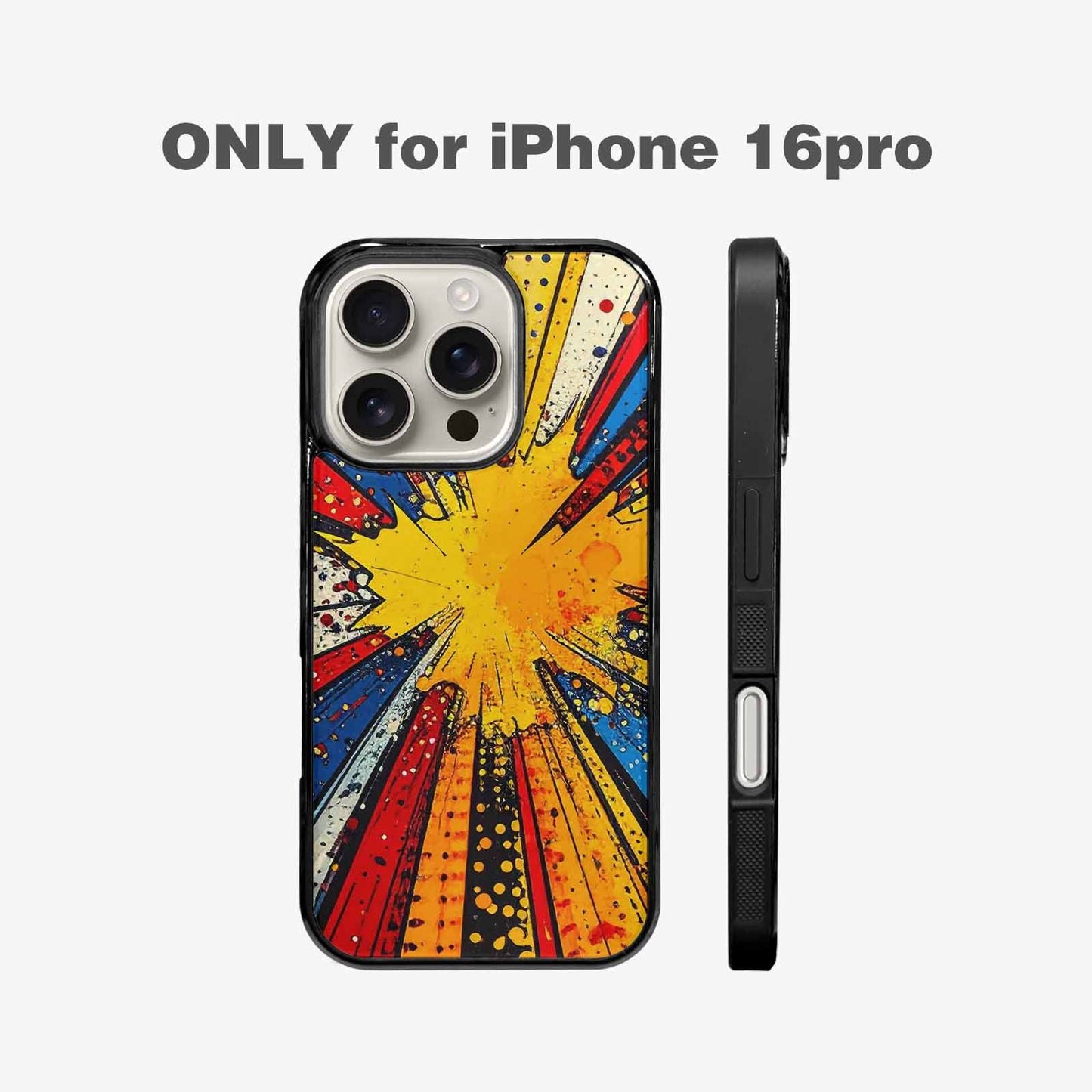 iPhone 16 Pro Case — Comic Halftone Comic Bursts Pattern Hundreds, Personalized Phone Case