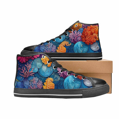 MEN'S Fish Scale Coral High Top Canvas Grunge Custom Shoes