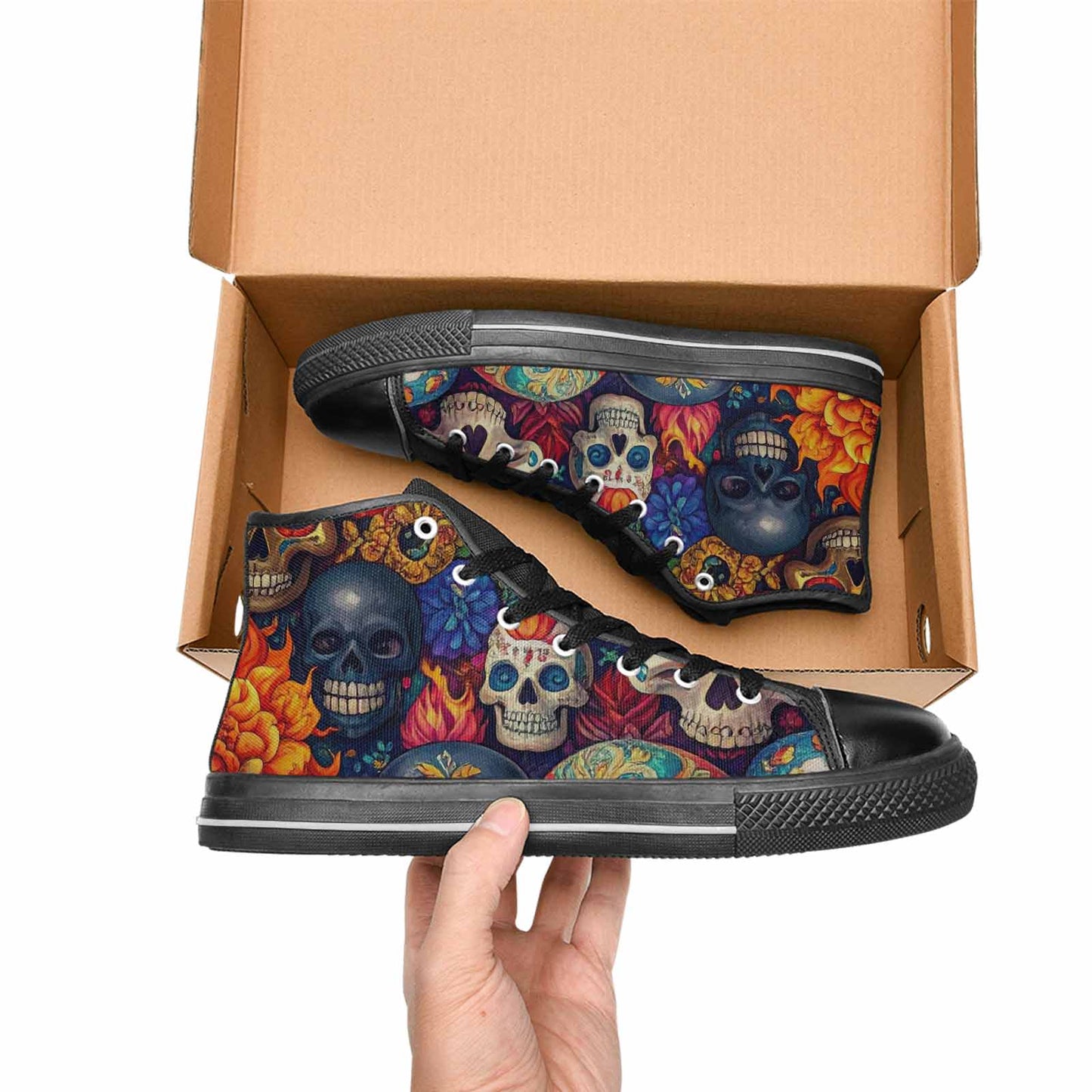 MEN'S Skull High Top Canvas Cottagecore Sneakers