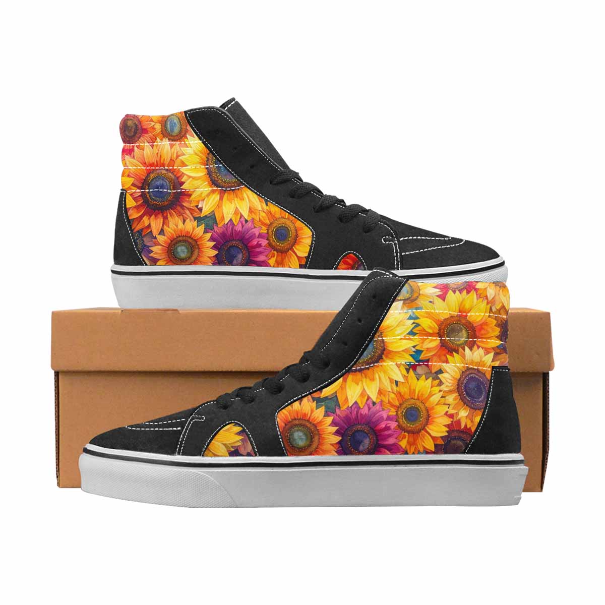WOMEN'S Sunflowers Full Color High Top Canvas Original Design Vivid Custom Art Shoes