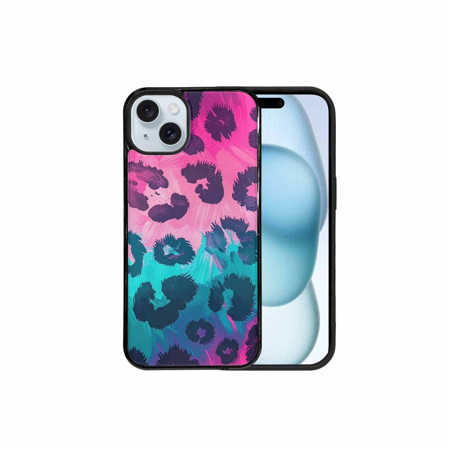 iPhone 15 Plus Case — Leopard Neon Pink Teal Airbrush, Custom Designed Case Cover