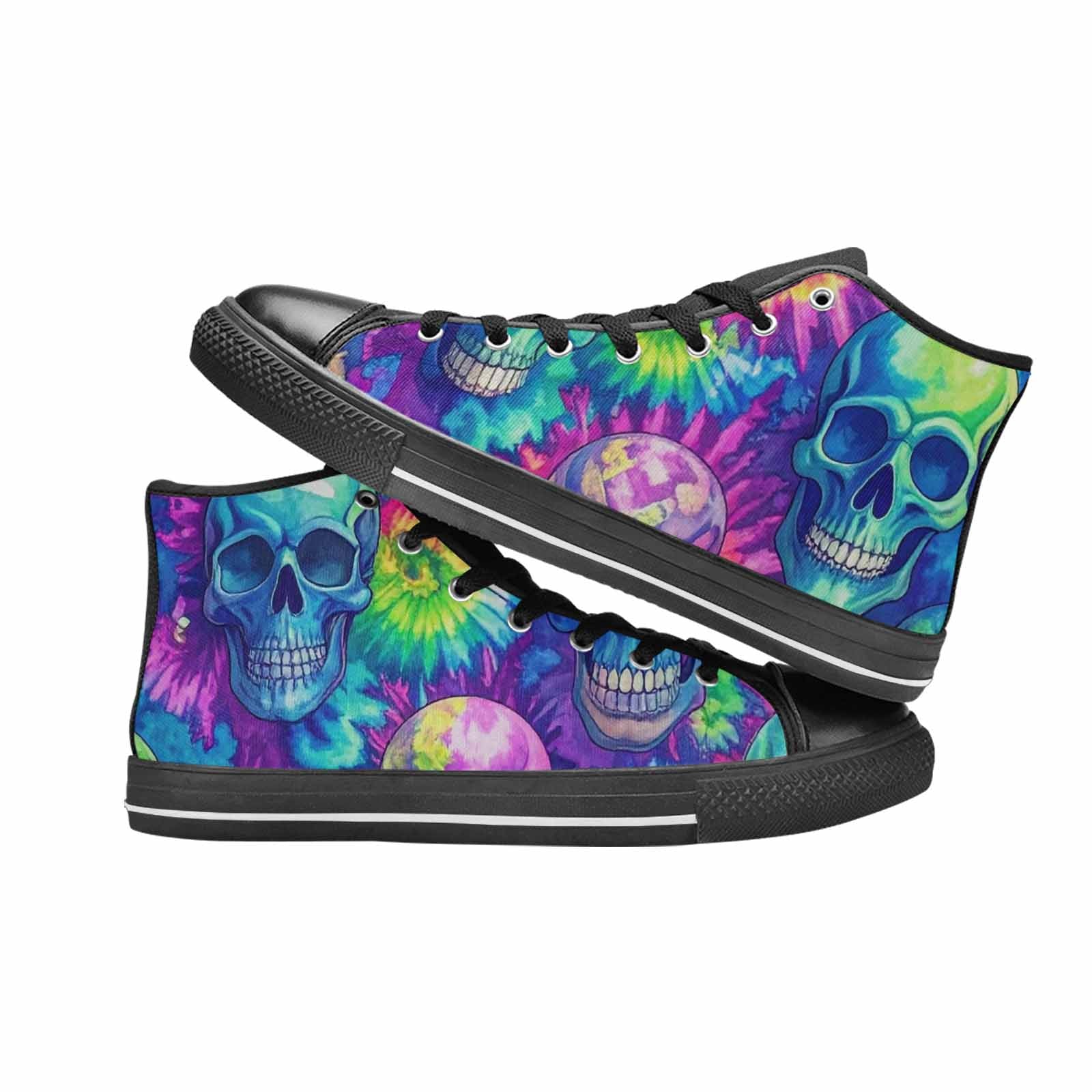 WOMEN'S Tie Dye Skulls Print High Top Canvas Aesthetic Sneakers