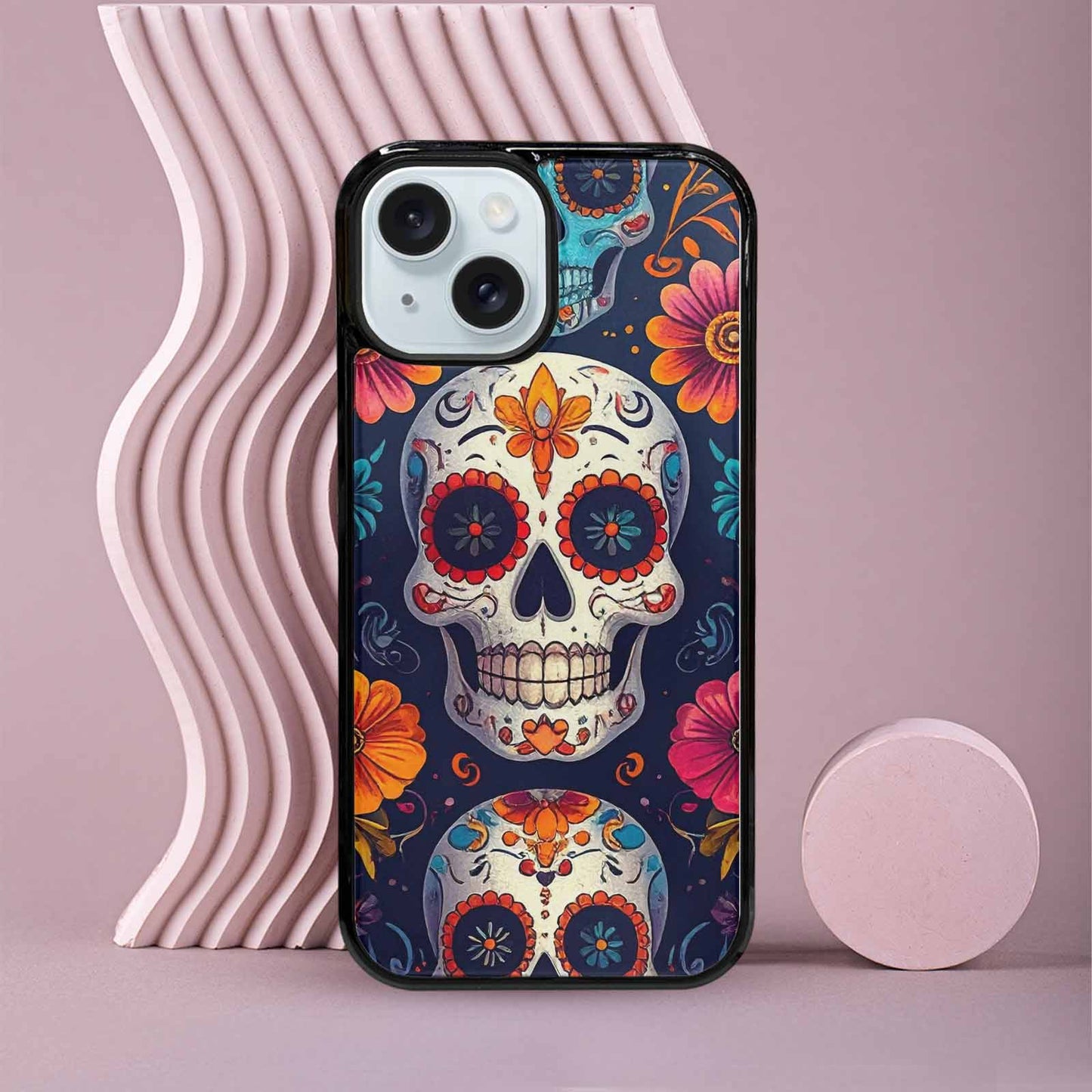 iPhone 15 Case — Day Of Dead Sugar Skull Custom, Custom Print Case Cover