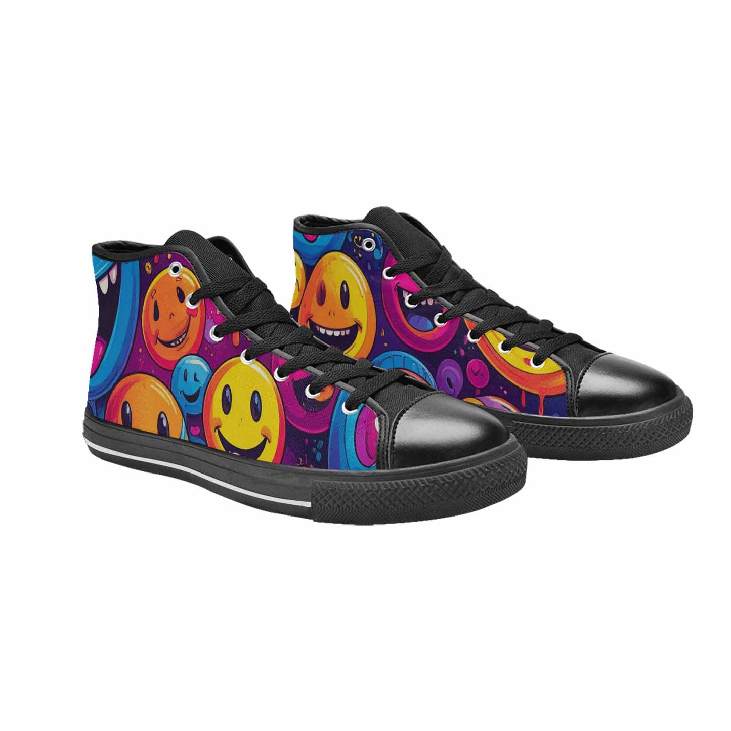 MEN'S Yellow Smiley Face High Top Canvas Y2K Custom Shoes