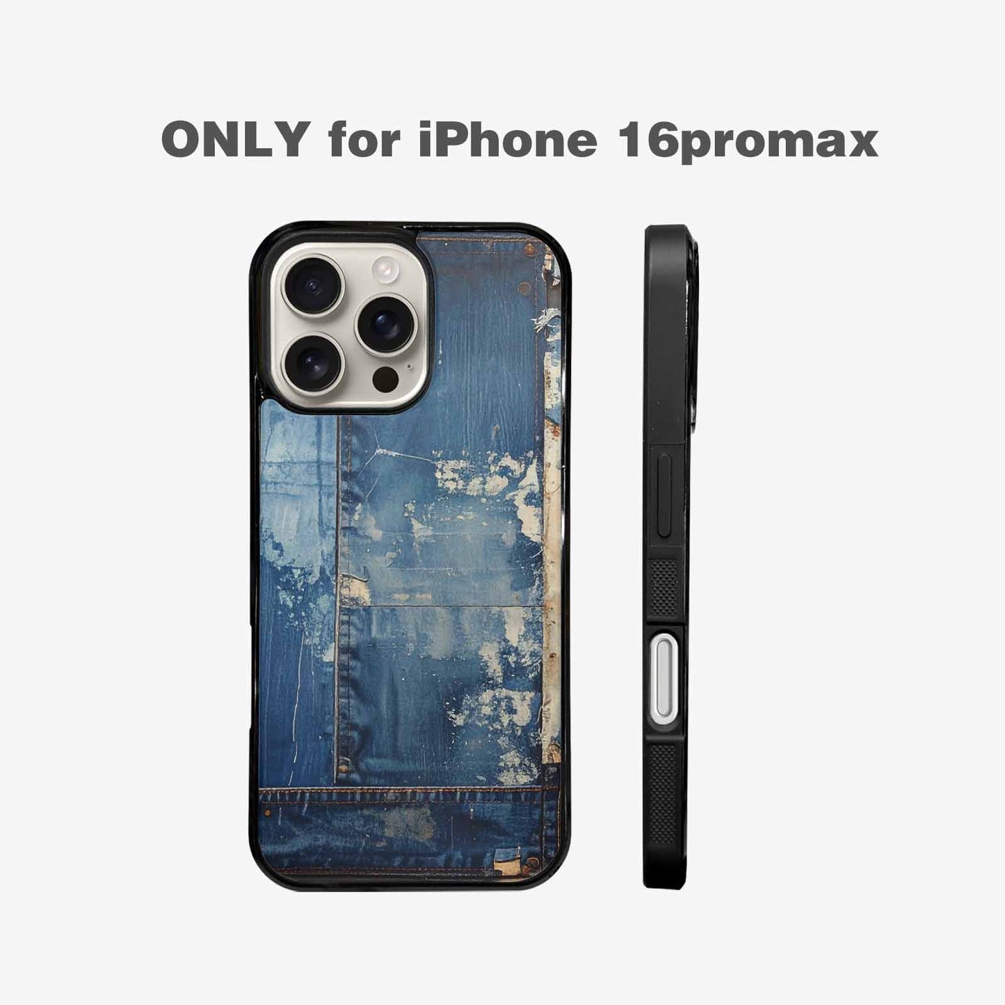 iPhone 16 Pro Max Case — Denim Distressed Textures Print Edge To, Custom Printed Phone Case