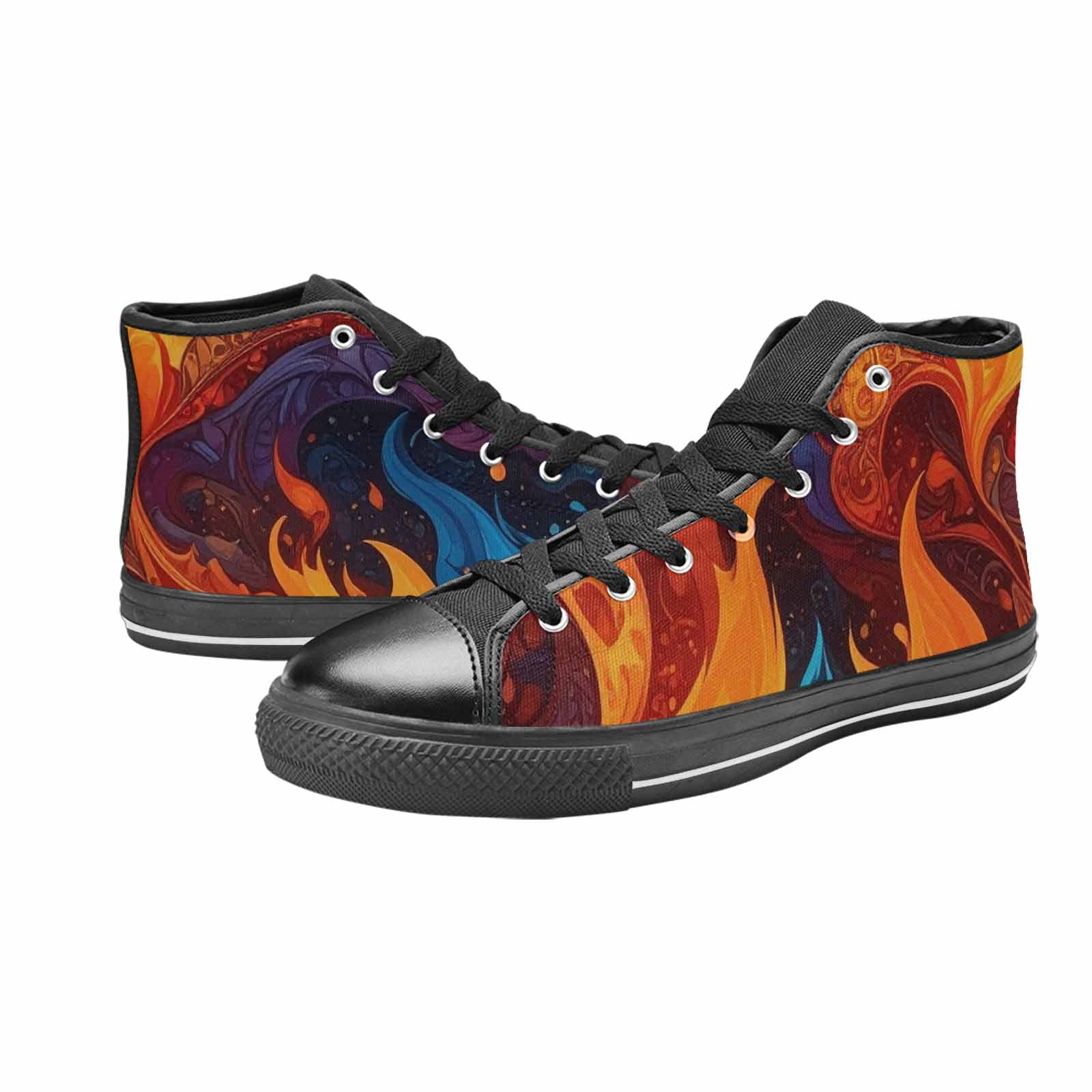 WOMEN'S Fire Flame High Top Canvas Vibrant Chaos Sneakers