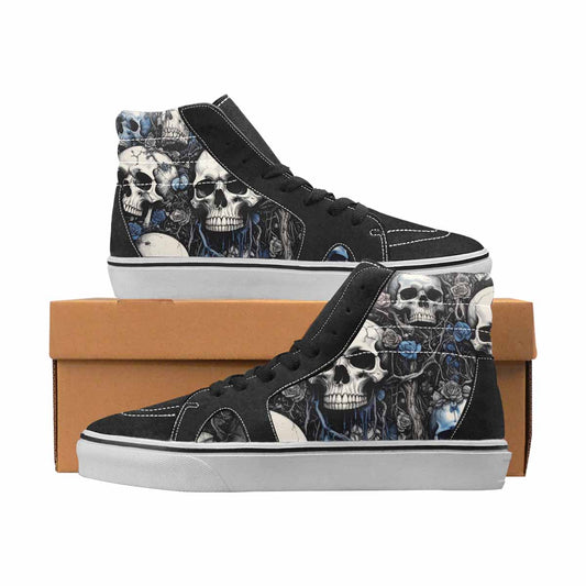 WOMEN'S Skulls Black & Blue Ink High Top Canvas Wearable Art Cottagecore Custom Kicks