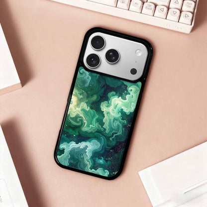 iPhone 17 Pro Case — Galaxy Art Green Teal Nebula Galaxy, Custom Art Phone Cover