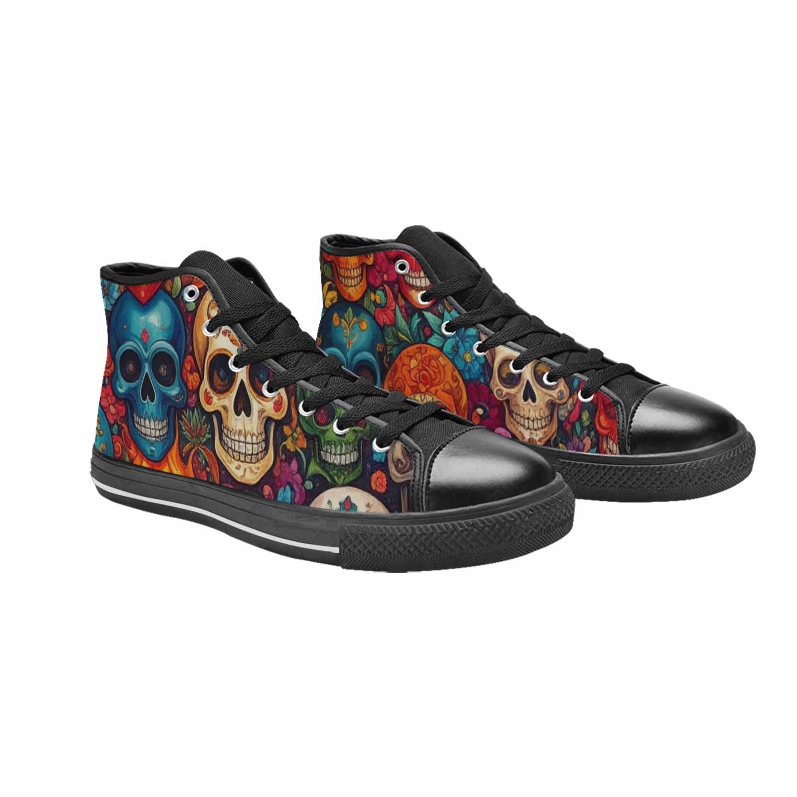 WOMEN'S Skull High Top Canvas Wallpaper Art Custom Sneakers