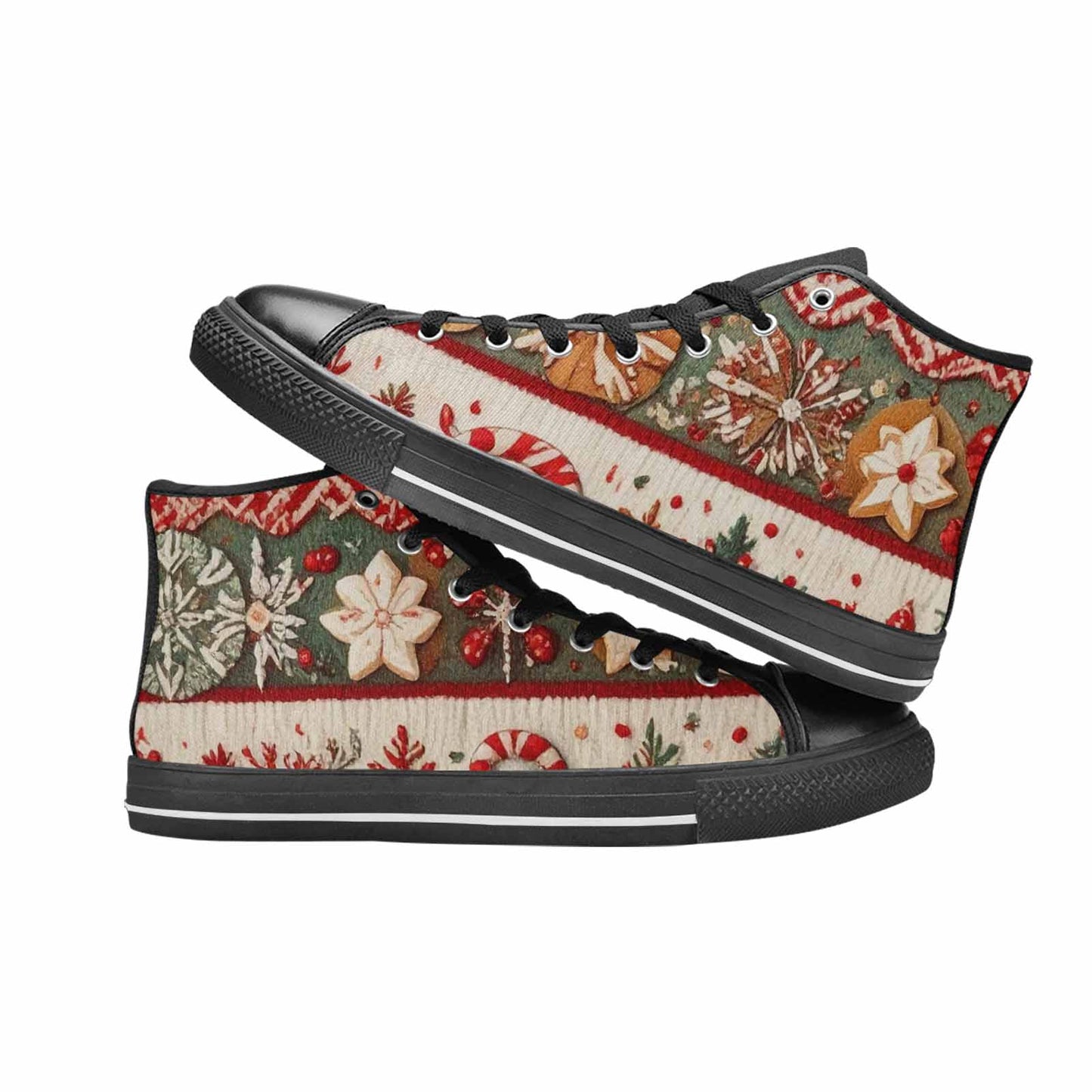MEN'S Christmas Holly Snowflake High Top Canvas Vivid Custom Shoes