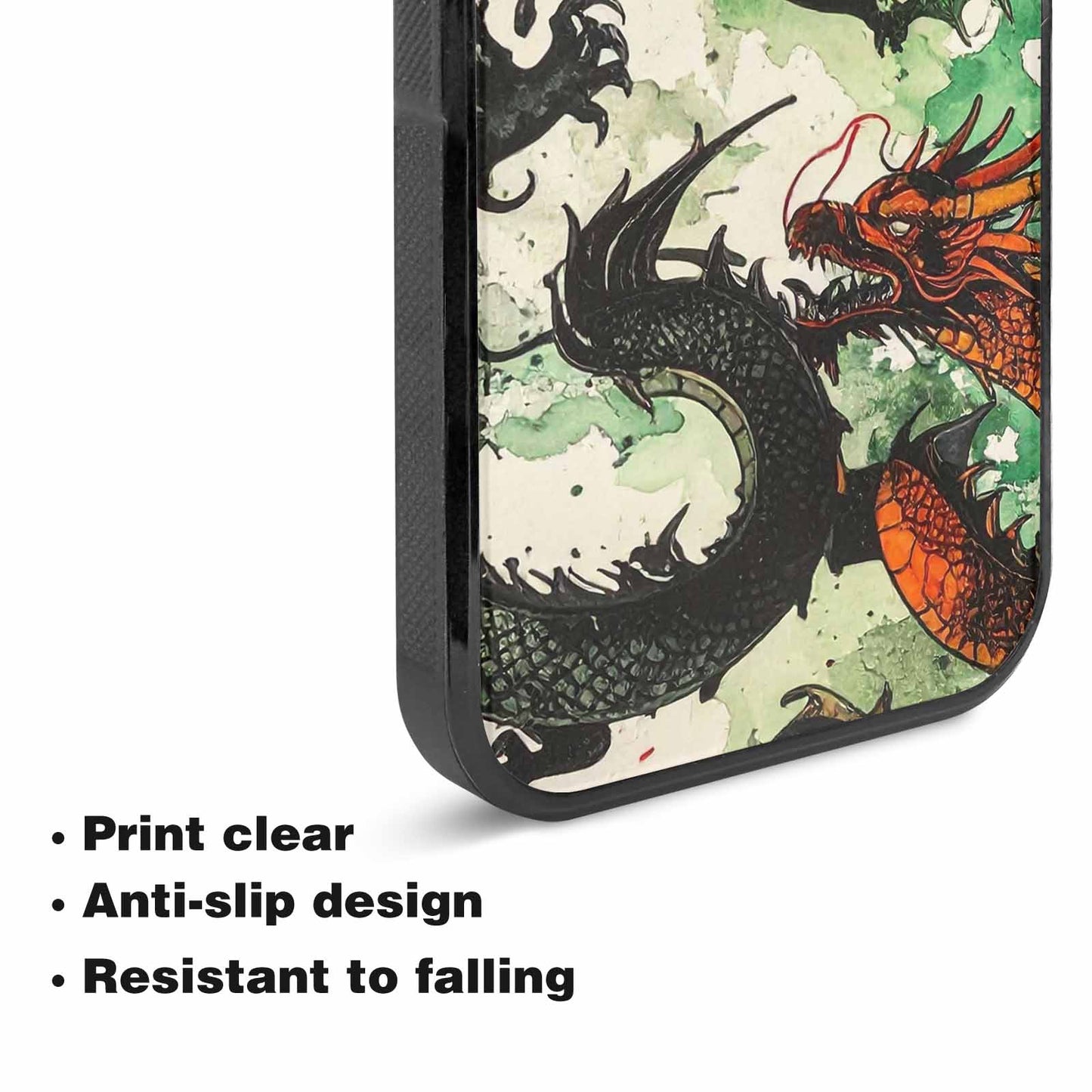 iPhone 15 Plus Case — Dragon Scale Black Green Ink Dragons, Personalized Phone Case