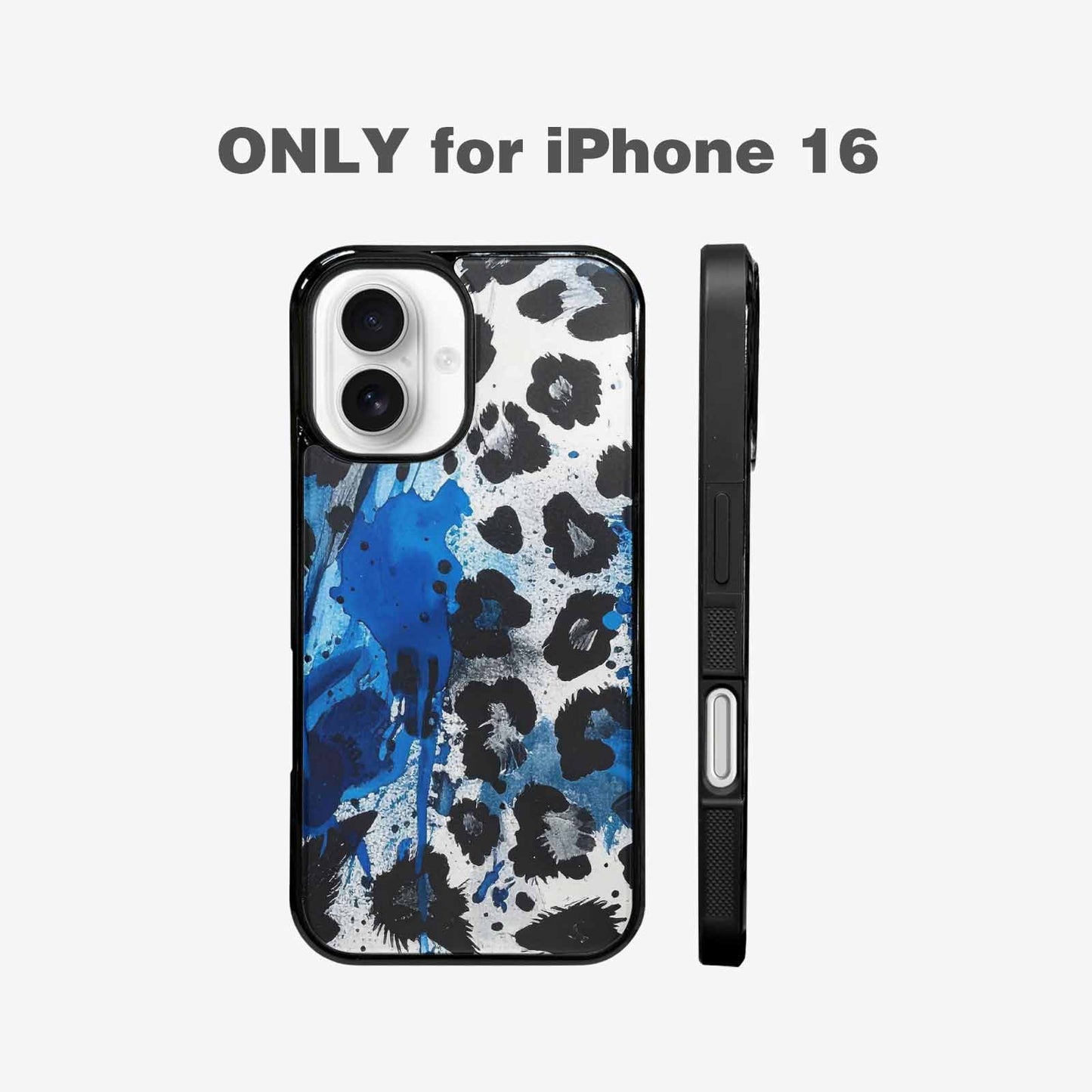 iPhone 16 Case — Animal Print Black Blue Ink Animal, Custom Phone Case