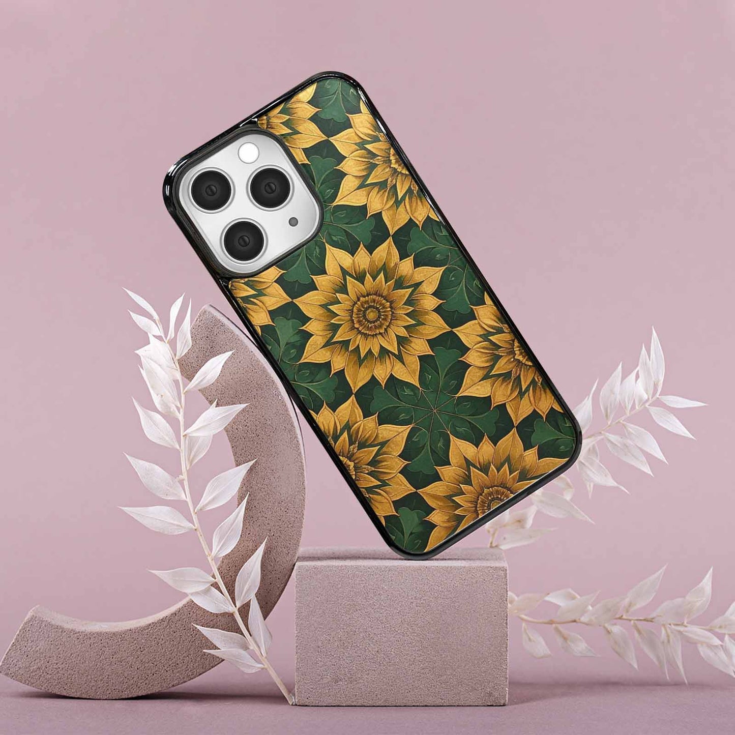 iPhone 15 Pro Max Case — Sunflower Mandala Kaleidoscope Custom, Custom Designed Case Cover