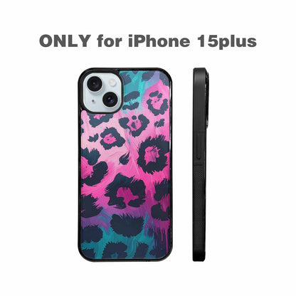 iPhone 15 Plus Case — Leopard Neon Pink Teal Airbrush, Custom Art Phone Cover