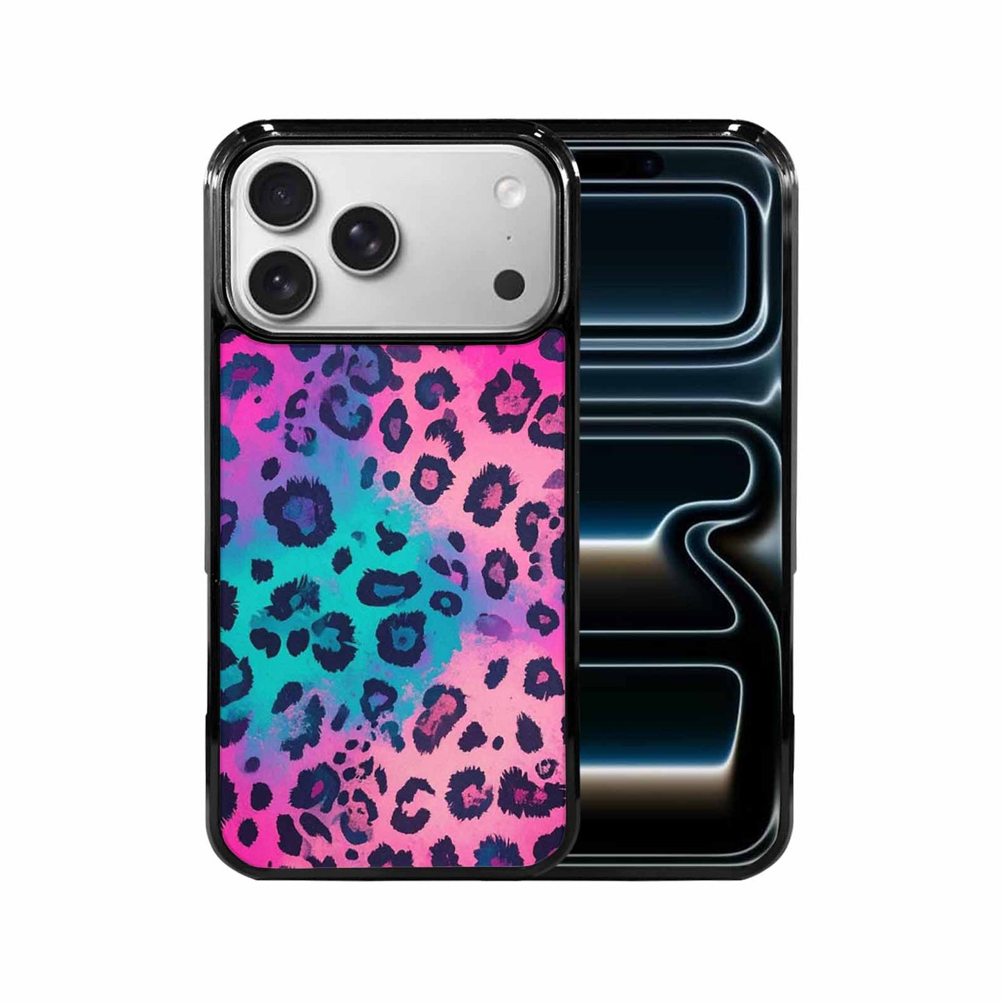 iPhone 17 Pro Max Case — Leopard Neon Pink Teal Airbrush Animal, Custom Designed Case Cover