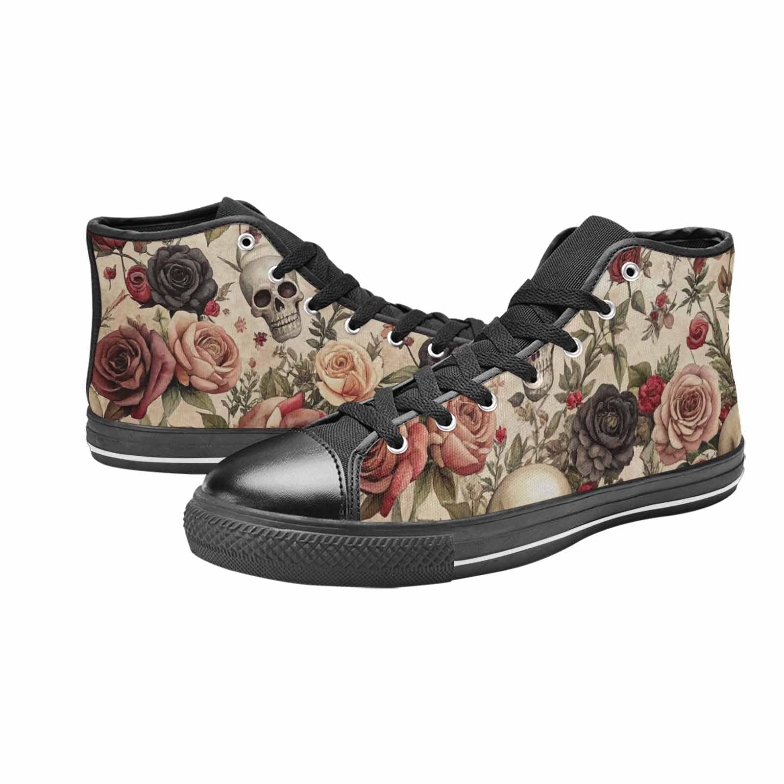 MEN'S Skulls - Roses High Top Canvas Cottagecore Sneakers