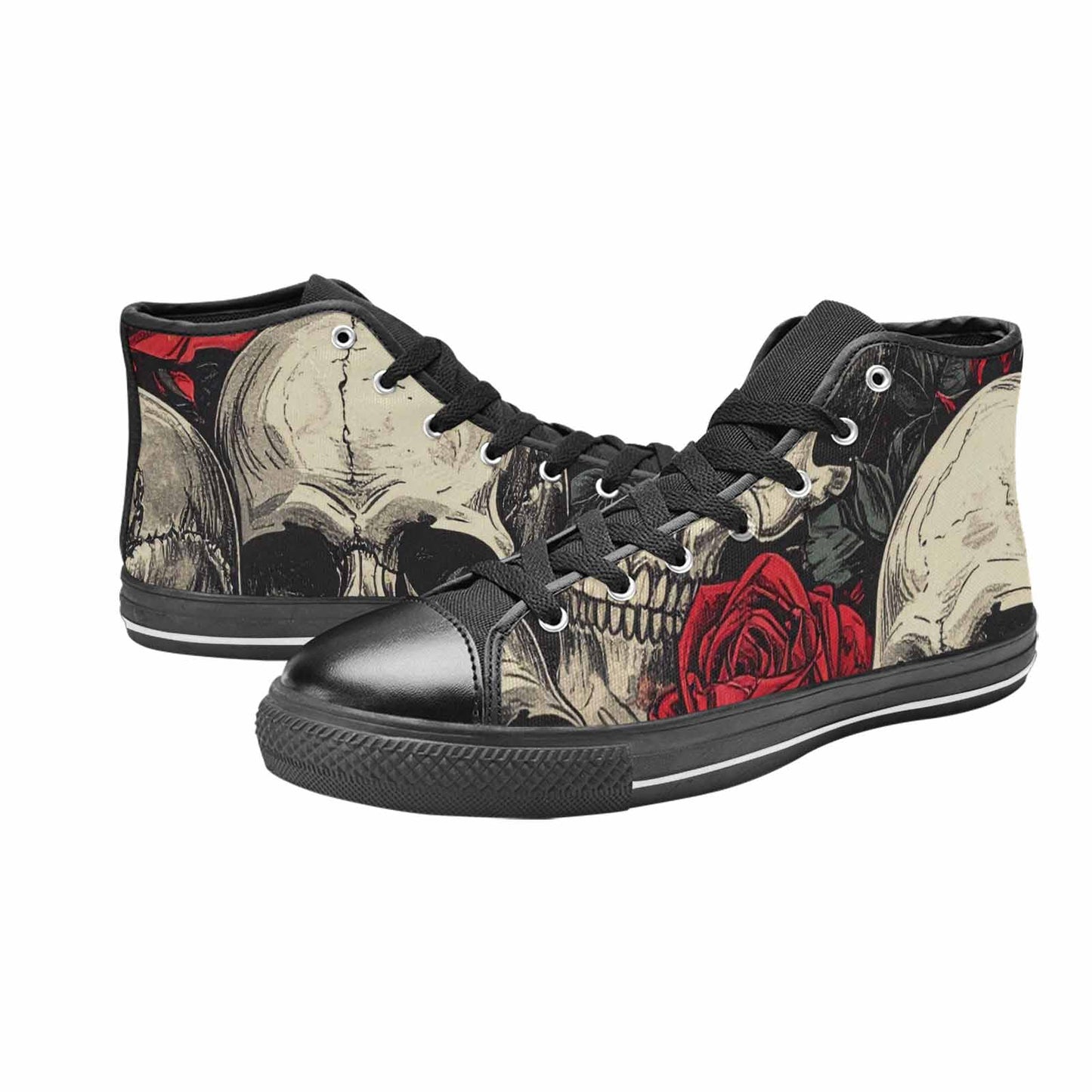 WOMEN'S Skulls Roses Bold Pen Ink High Top Canvas Wallpaper Art Sneakers