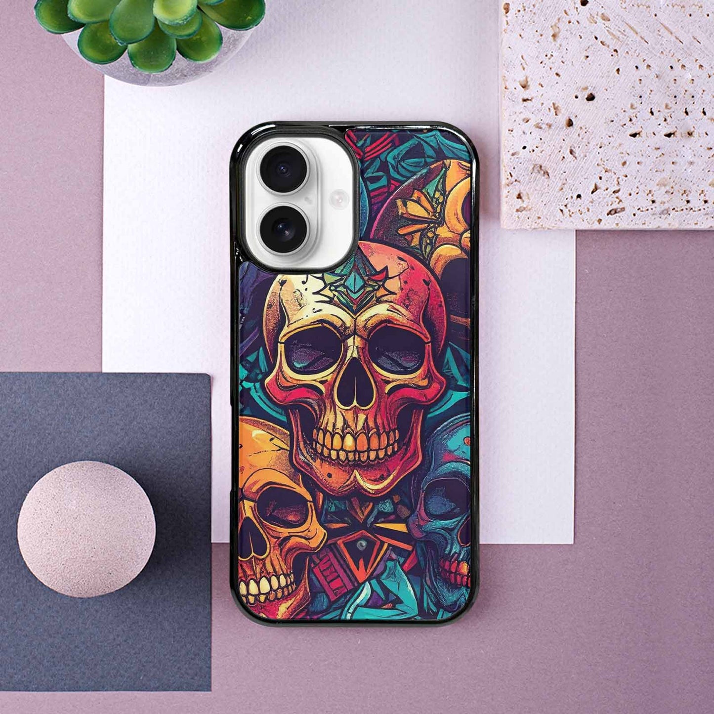 iPhone 16 Case — Sacred Geometry Lots Of Skulls Seamless, Custom Print Case Cover