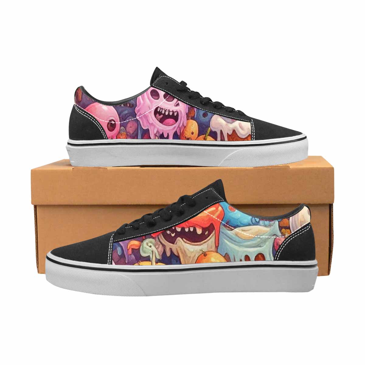 WOMEN'S Ice Cream Monsters  Lace-Up Canvas Melting Art Sneakers