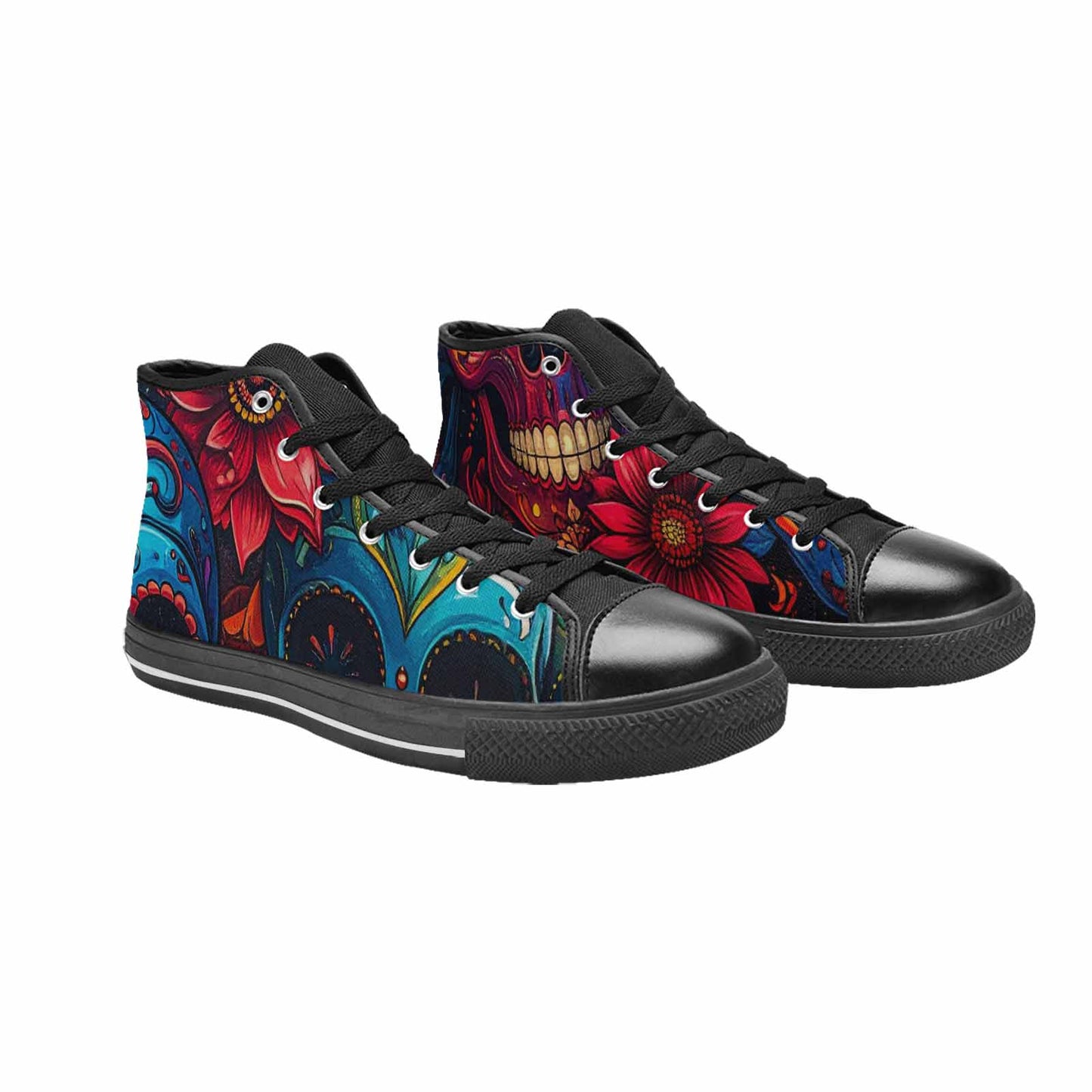 WOMEN'S Graffiti Skull High Top Canvas Wallpaper Art Shoes