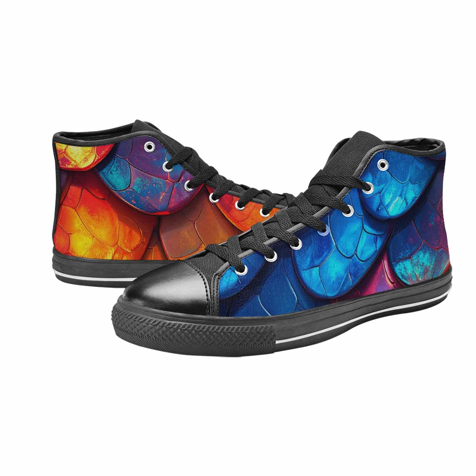 WOMEN'S Dark Snake Print High Top Canvas Neon Fantasy Custom Sneakers