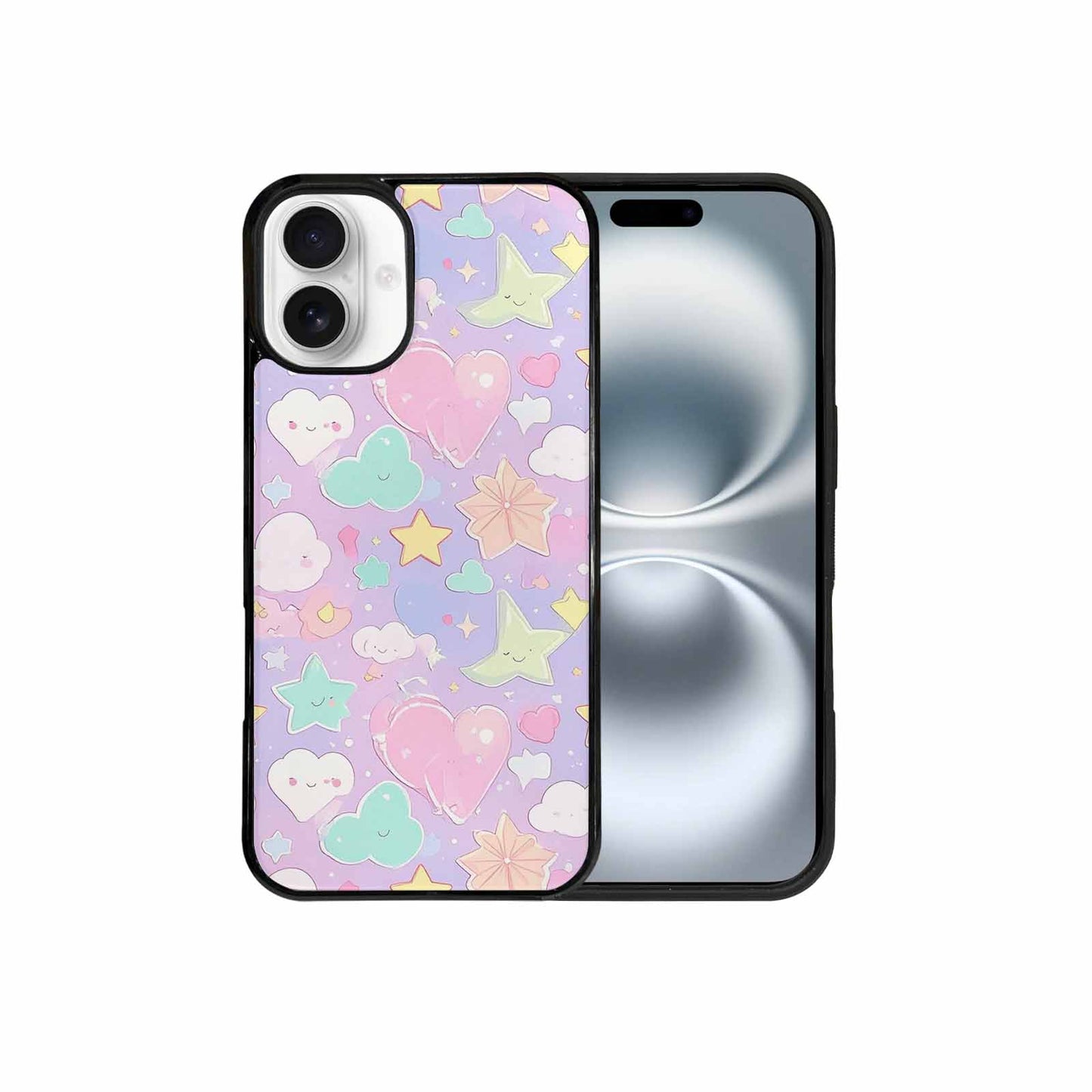 iPhone 16 Plus Case — Cute Kawaii Style Generic Icons Stars, Customized Protective Case