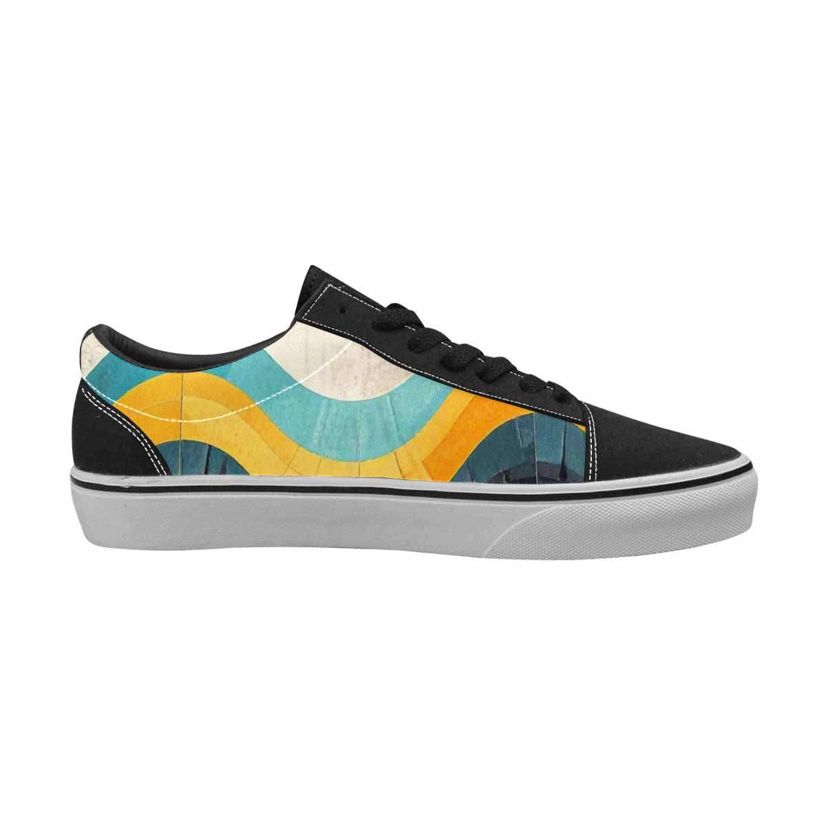 WOMEN'S Retro Wave Scallop Stripe Lace-Up Canvas Vibrant Chaos Custom Sneakers