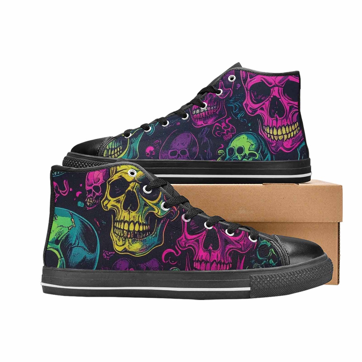 WOMEN'S Skulls - Neon High Top Canvas Dark Academia Custom Shoes