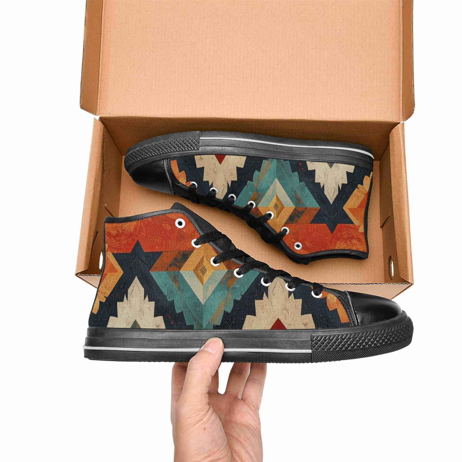 WOMEN'S Southwestern Geometric Diamond High Top Canvas Vivid Shoes
