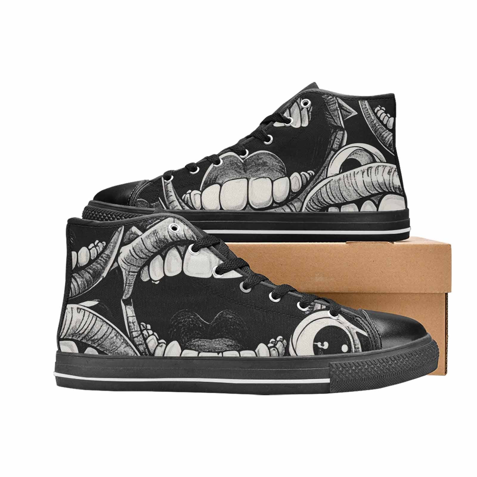 MEN'S Googly Cartoon Mouths High Top Canvas Vibrant Chaos Custom Sneakers