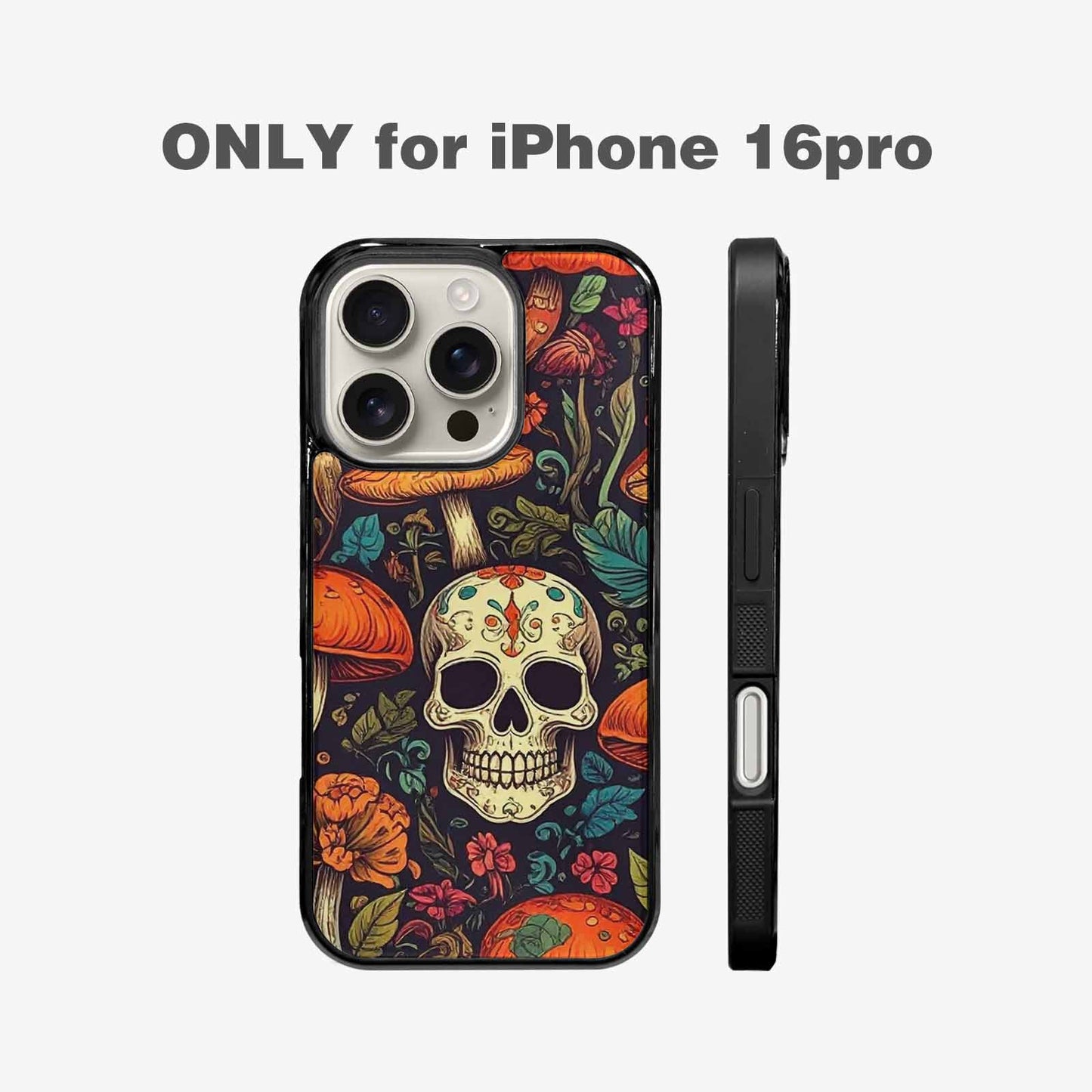 iPhone 16 Pro Case — Mushrooms And Skulls, Custom Print Case Cover