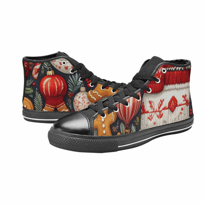 WOMEN'S Christmas Holly Snowflake High Top Canvas Vivid Custom Sneakers