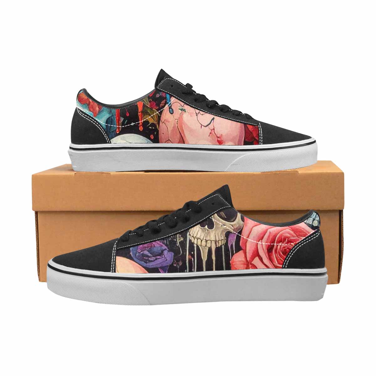 WOMEN'S Skulls Roses Melting Skulls Lace-Up Canvas Dark Academia Custom Sneakers