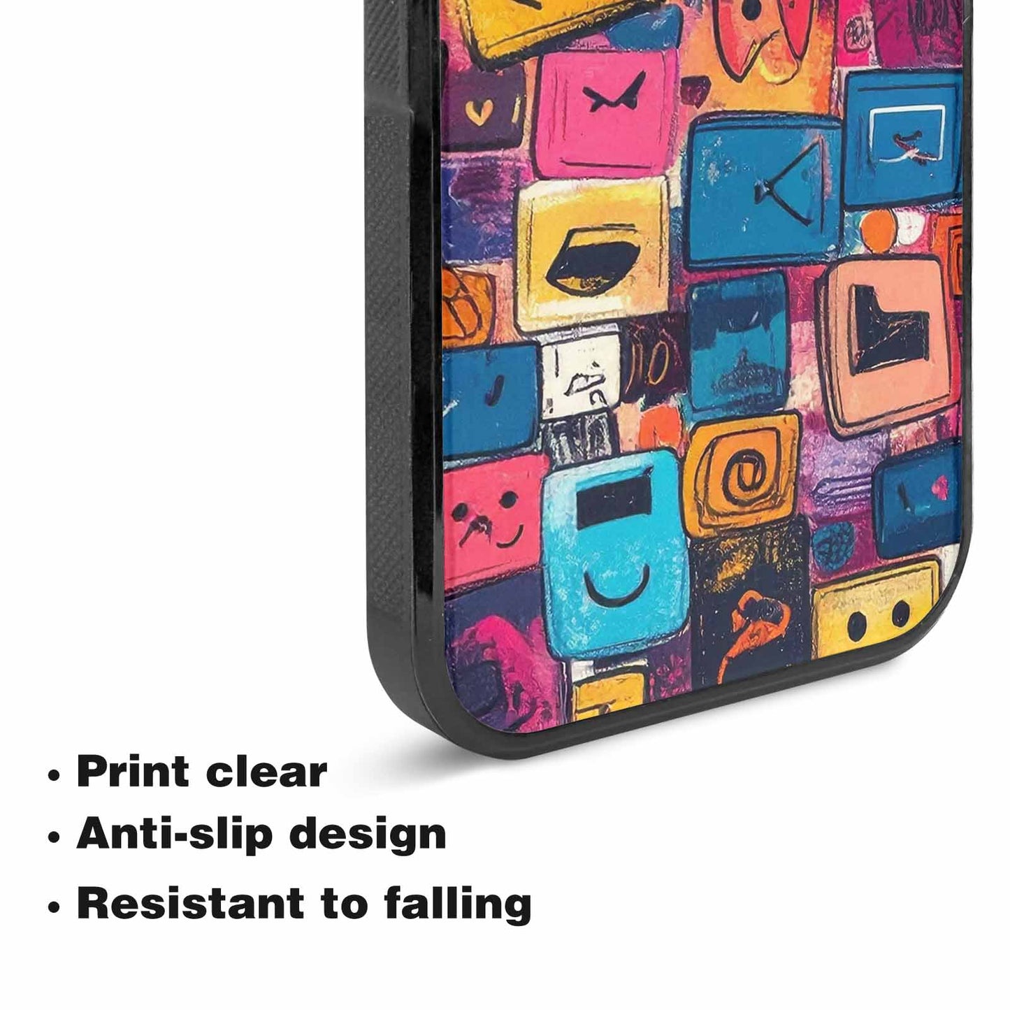 iPhone 15 Plus Case — Hand Drawn Icon Doodle Pattern Hundreds, Customized Protective Case