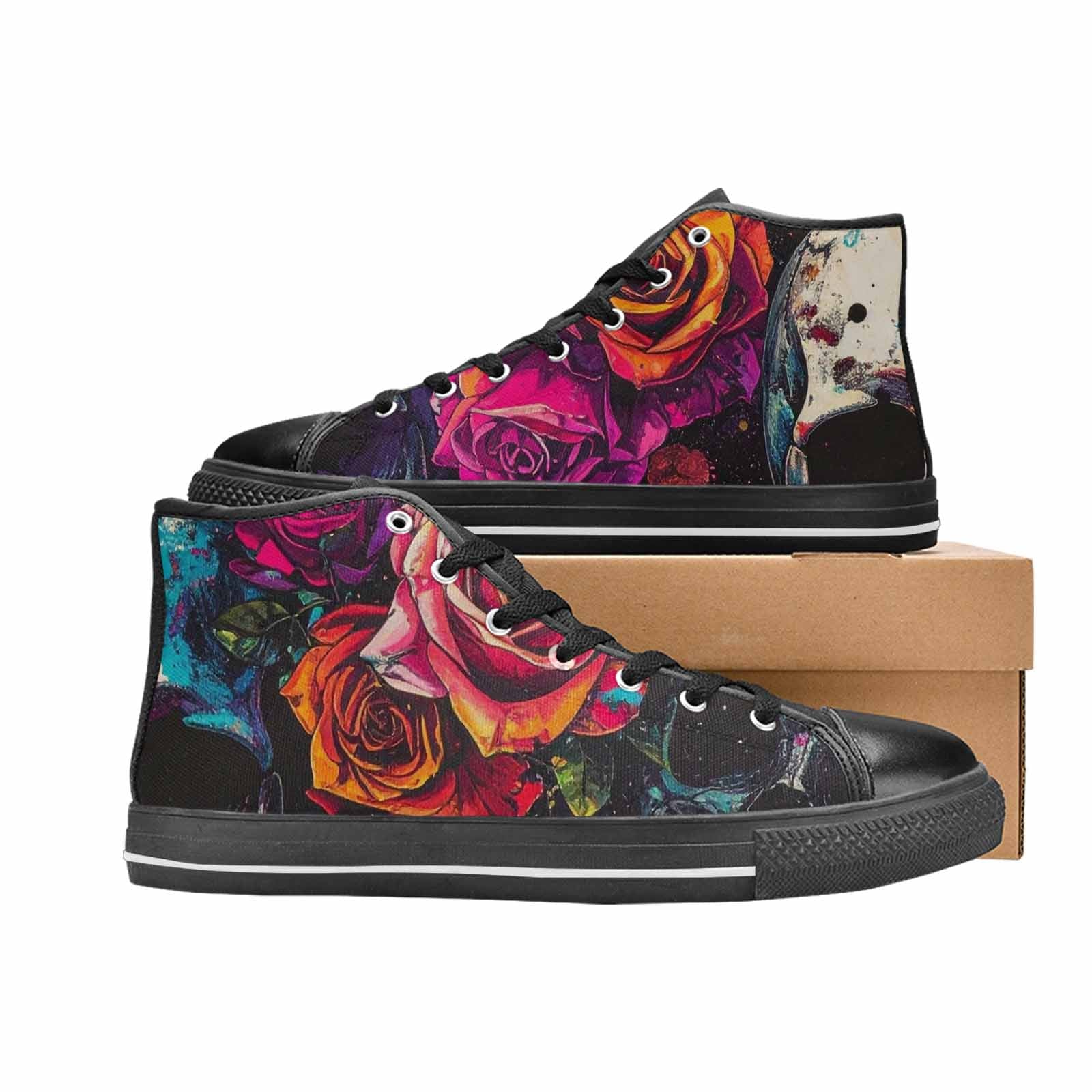 WOMEN'S Skulls Roses Acid Wash High Top Canvas Dreamcore Shoes