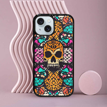 iPhone 15 Case — Snake Print Skull, Personalized Phone Case