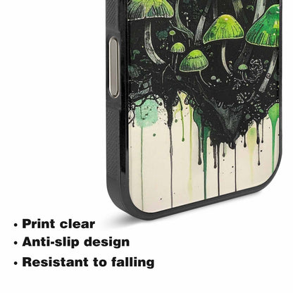 iPhone 16 Pro Case — Rainbow Drip Mushrooms Black Green Ink, Custom Print Case Cover