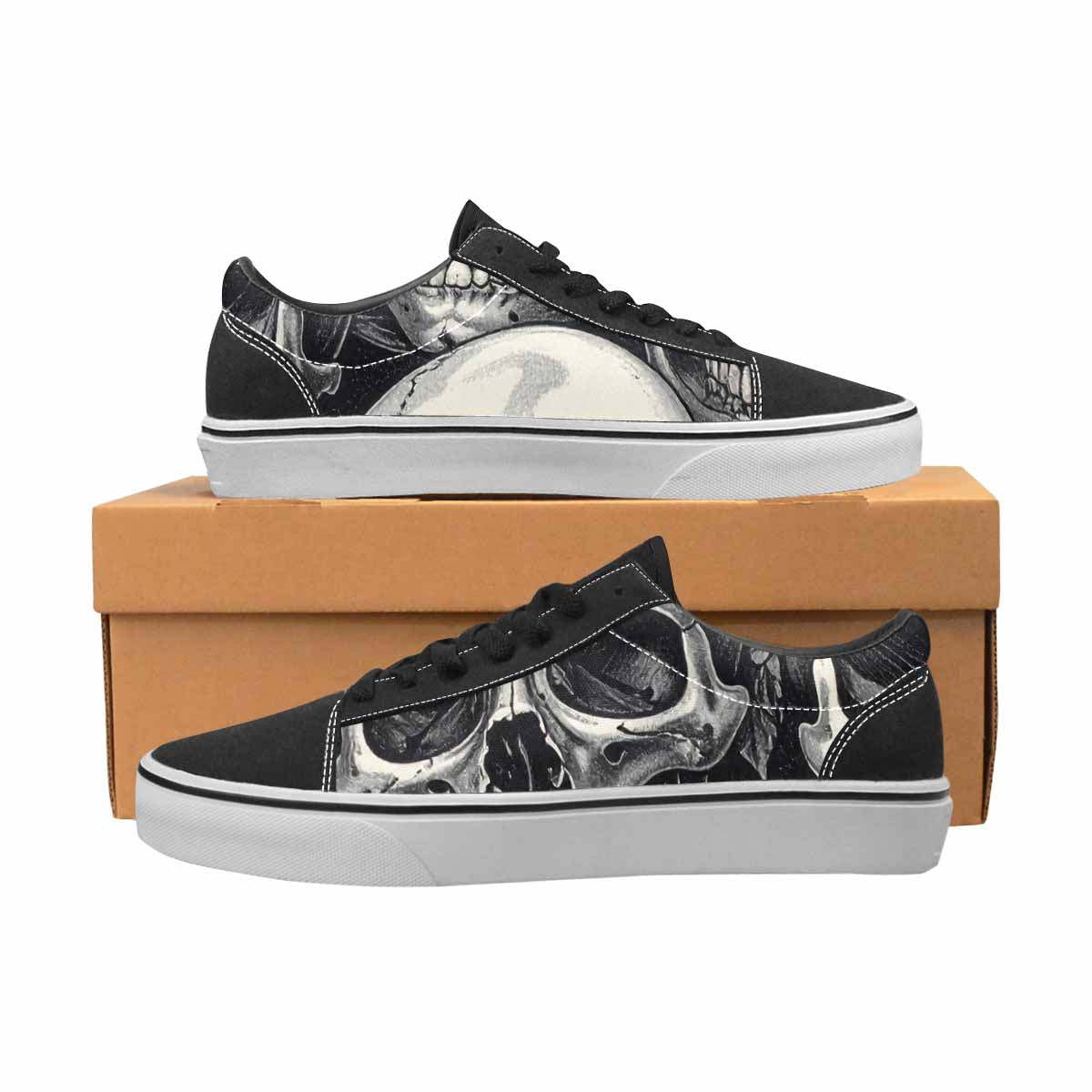 WOMEN'S Skulls Roses Pen Ink Canvas Lace-Up Neon Fantasy Custom Shoes