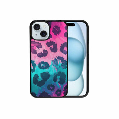 iPhone 15 Case — Leopard Neon Pink Teal Airbrush, Customized Protective Case