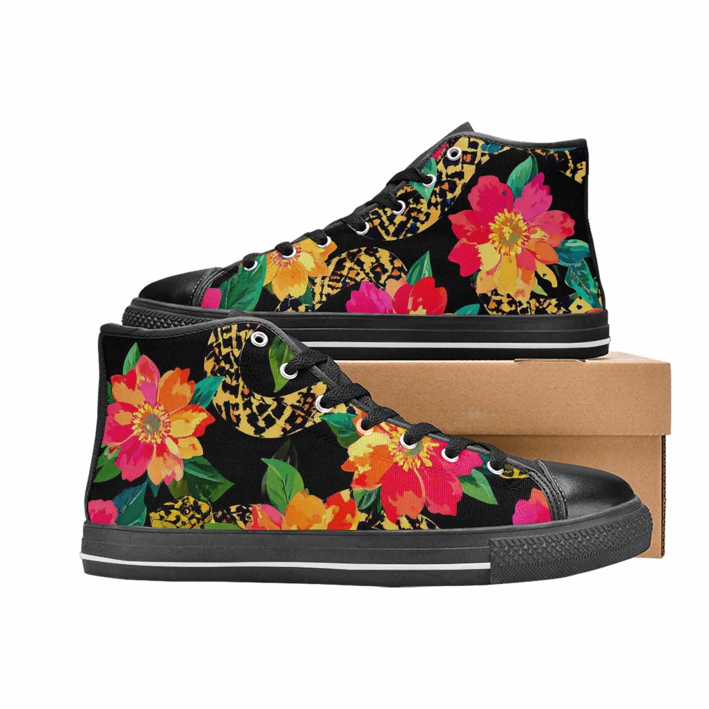 WOMEN'S Floral Snake Print High Top Canvas Dreamcore Shoes