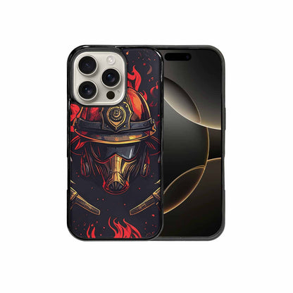 iPhone 16 Pro Case — Firefighter Pattern Flames Axes Helmets Seamless, Custom Art Phone Cover