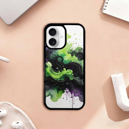 iPhone 17 Case — Black &amp; Green Ink Galaxy Space, Customized Protective Case