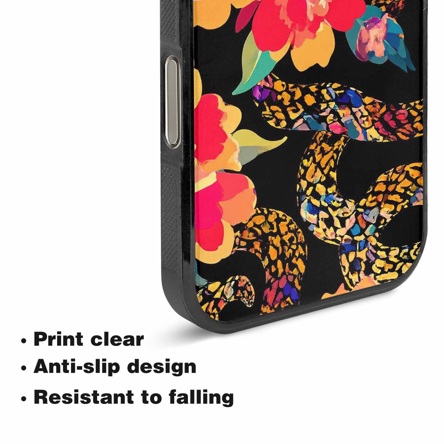 iPhone 16 Pro Max Case — Floral Snake Print, Custom Art Phone Cover