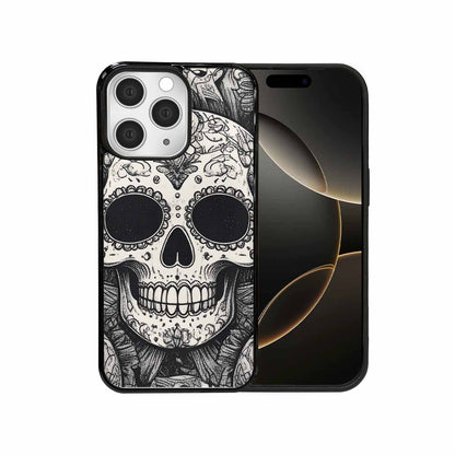 iPhone 15 Pro Max Case — Intricately Detailed Sugar Skulls In Black, Custom Printed Phone Case