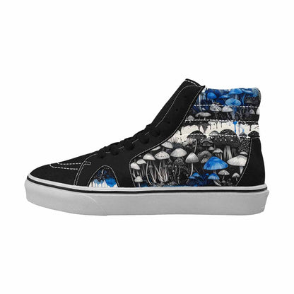 WOMEN'S Mushrooms Black & Blue Ink High Top Canvas Wearable Art Vivid Custom Shoes