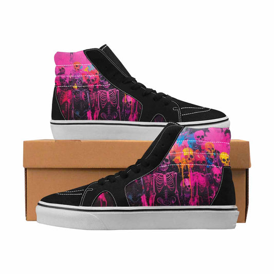MEN'S Skulls Neon Pink Glow High Top Canvas Personalized Wallpaper Art Custom Sneakers