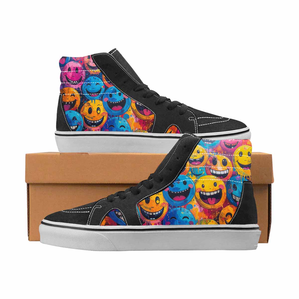 WOMEN'S Smiley Face High Top Canvas Wearable Art Aesthetic Custom Print Sneakers