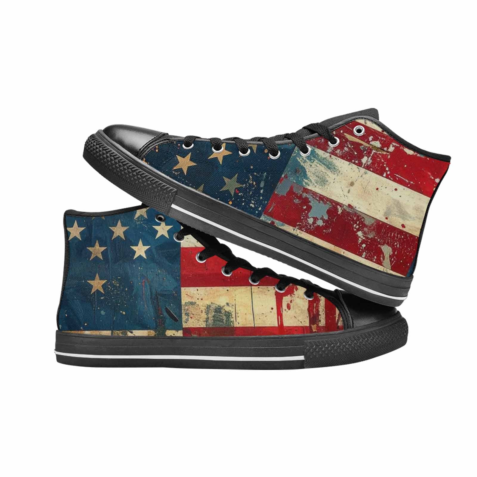 MEN'S American Flag Stars High Top Canvas Neon Fantasy Custom Sneakers
