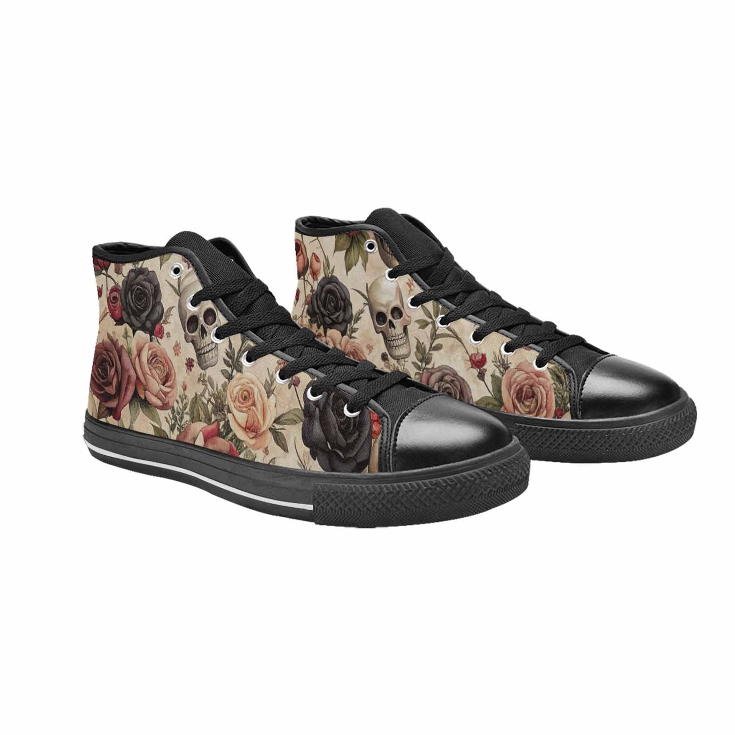 MEN'S Skulls - Roses High Top Canvas Cottagecore Sneakers
