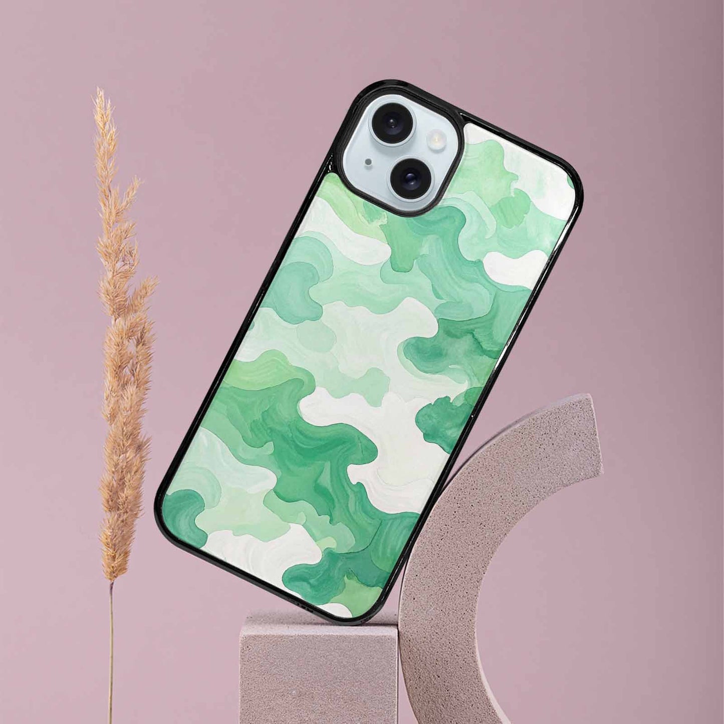 iPhone 15 Plus Case — Camo Mint Green White, Custom Art Phone Cover